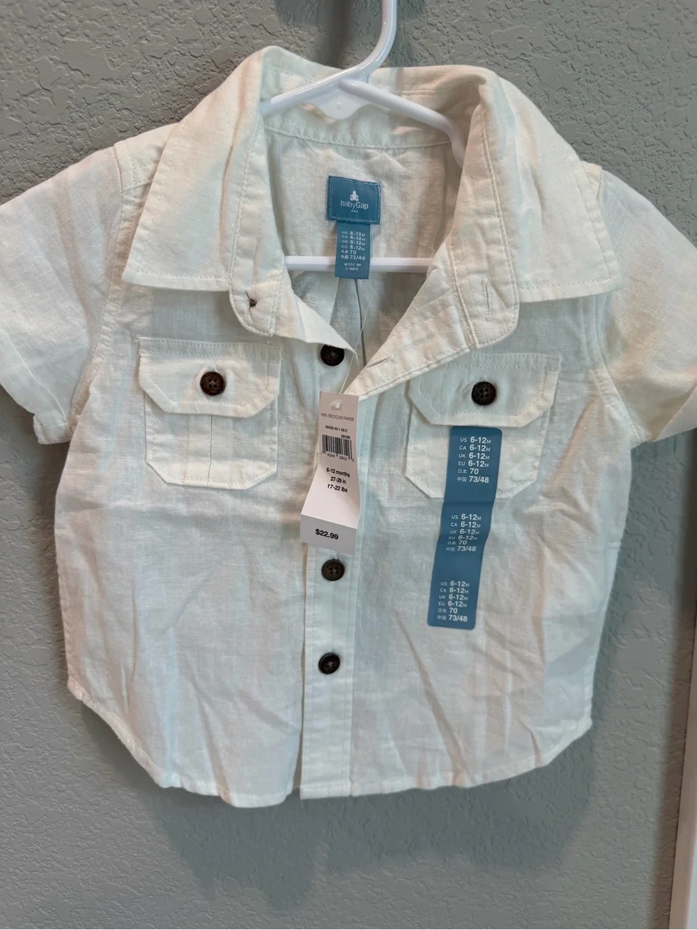 GAP White Short-Sleeve Button-Down Shirt for Kids